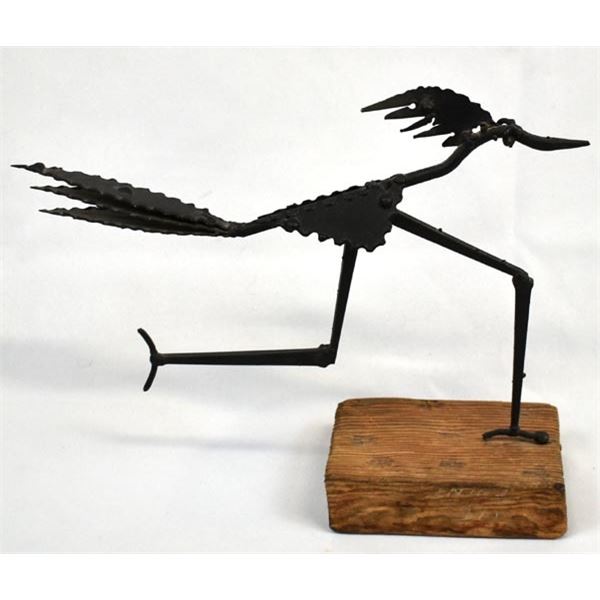 Metal Art Roadrunner on Wood Stand
