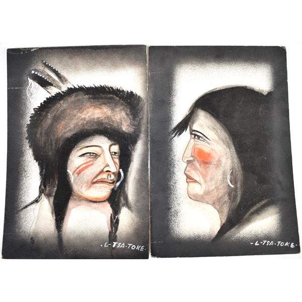 2 Kiowa Paintings by Lee Monett Tsatoke 1929-1986