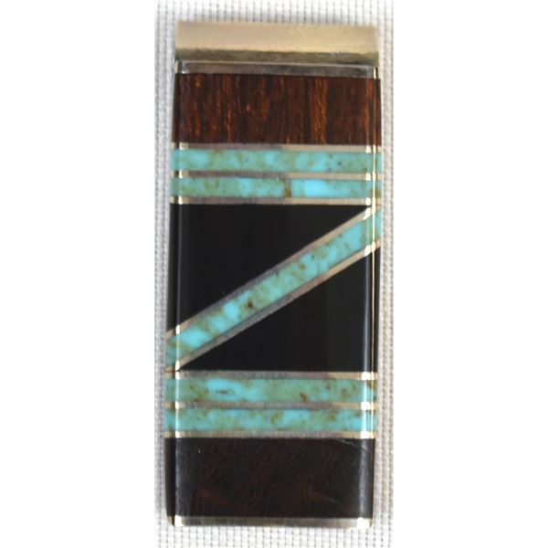 Navajo Sterling Inlay Money Clip by R. Chischilly