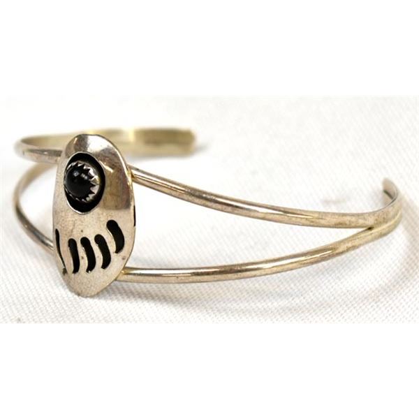 Navajo Sterling Onyx Bear Paw Cuff Bracelet