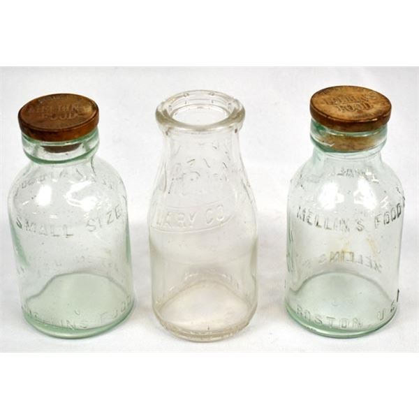 3 Antique Glass Milk Bottles