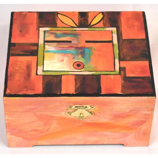 Native American Designed Wood Trinket Box,Carroll