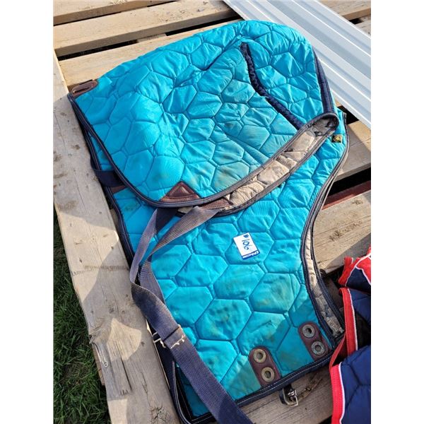 Big D Quilted Blue Horse Blanket, 2- Tears, No Visible Size, Approx. 76"