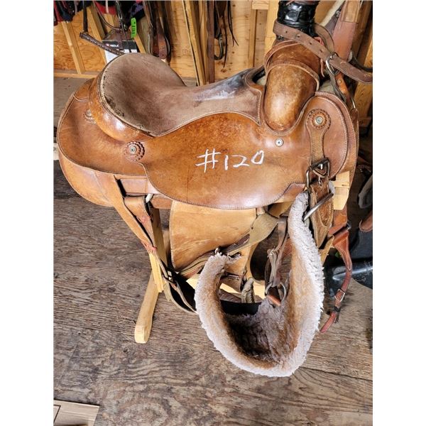 Tall Horse Roping Saddle (15"), Sheep Skin Cinches, Deep Stirrups and Breast Collar