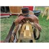 Image 4 : Tall Horse Roping Saddle (15"), Sheep Skin Cinches, Deep Stirrups and Breast Collar