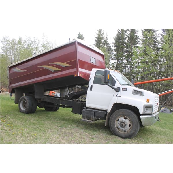 2003 GMC 7500 Single Axle Grain Truck, #1GDL7EIE53F518442, 73,268 Km, 18 ft Steel Grain Box c/w Nord