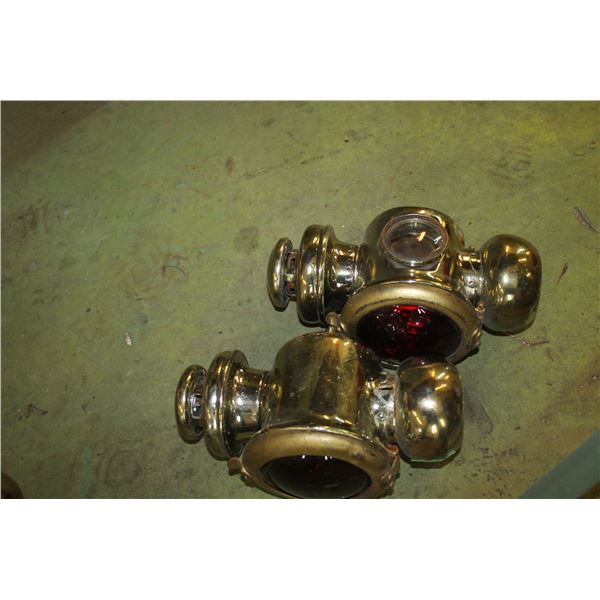 2 BRASS MODEL T LIGHTS (RED)