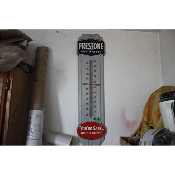 PRESTONE THERMOMETER SIGN (9" X 3')