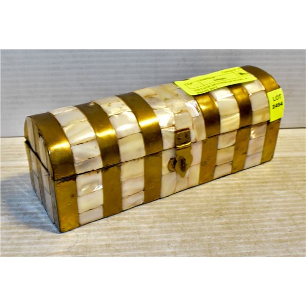 VINTAGE MOTHER OF PEARL & BRASS BOX