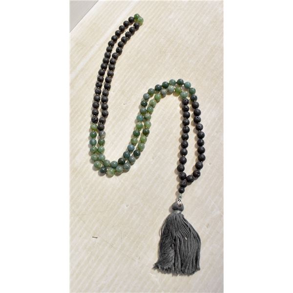 JADE & VOLCANIC BLACK STONE LONG THERAPY NECKLACE