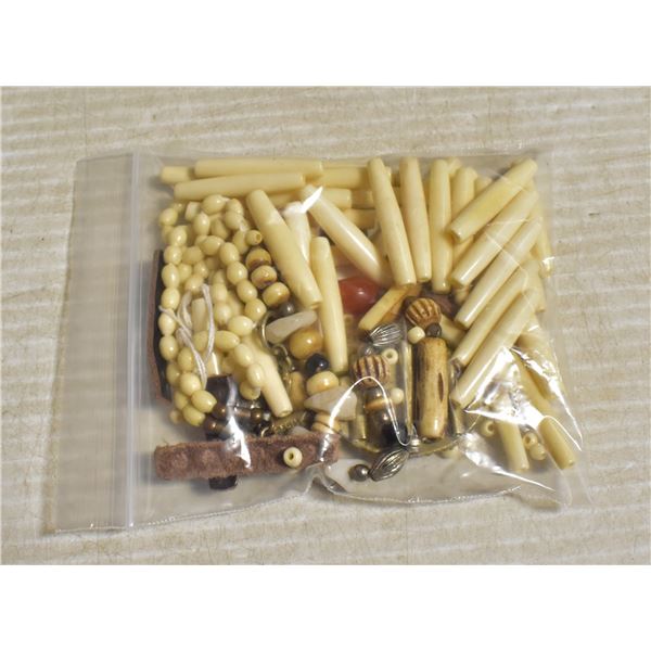 OLD BONE BEADS & LARGE IVORY PENDANT