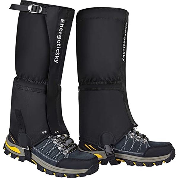 NEW REPACKED BLACK LEG GAITERS, COMES WITH STRAPS