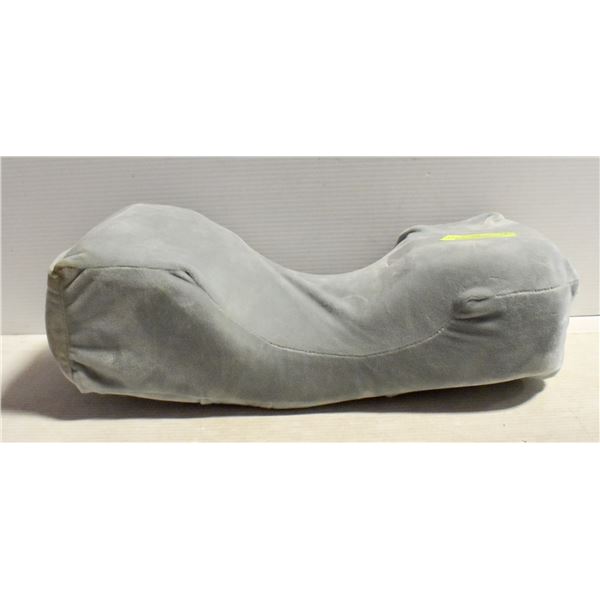 NEW UNPACKED FOAM FILLED NECK PILLOW, GREEN/GREY