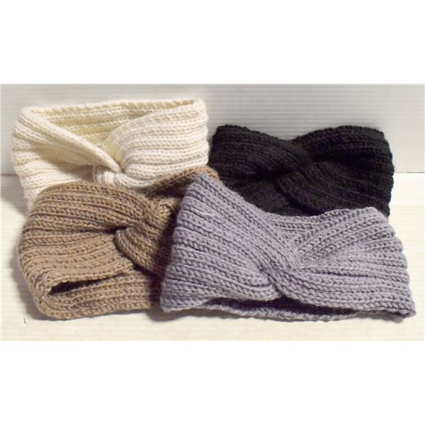 NEW SET OF 4 HEAD BANDS, BLACK/GREY/CREAM/TAN