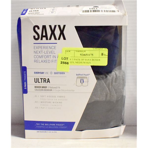 NEW 3 PACK OF SAXX BOXER BRIEFS, MEDIUM SIZE