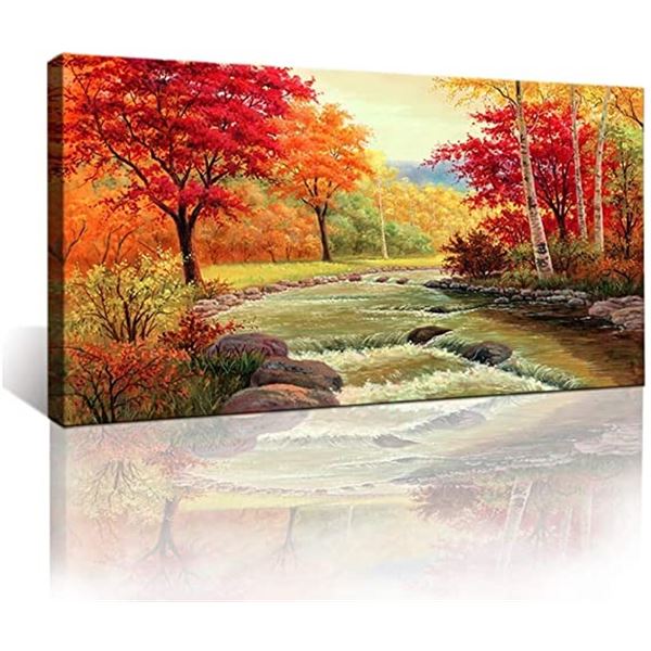 NEW 39 X 19.5" AUTUMN RIVER/TREES WALL ART ON
