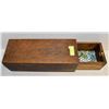 Image 1 : ANTIQUE 24 IN LARGE WOOD DRAWER BOX W/ OLD MARBLES