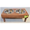 Image 1 : WOOD RAISED STAND DOG DISHES INSET ENGRAVED PAWS