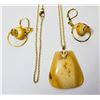Image 1 : 11)  NATURAL GOLDEN TONE STONE DROP EARRINGS &