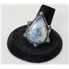 Image 1 : 18)  NATURAL DENDRITIC PEAR SHAPED OPAL RING,