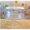 Image 1 : 5)  CLEAR GLASS CAKE STAND ON PEDESTAL, APPROX 12"