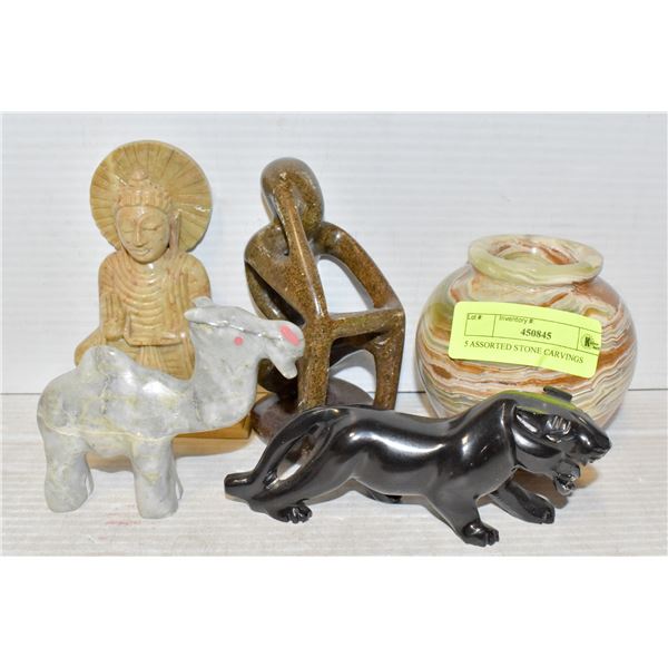 5 ASSORTED STONE CARVINGS