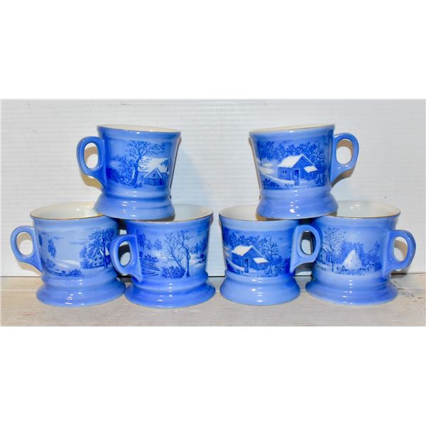 6 CURVIER + IVES BLUE MUGS