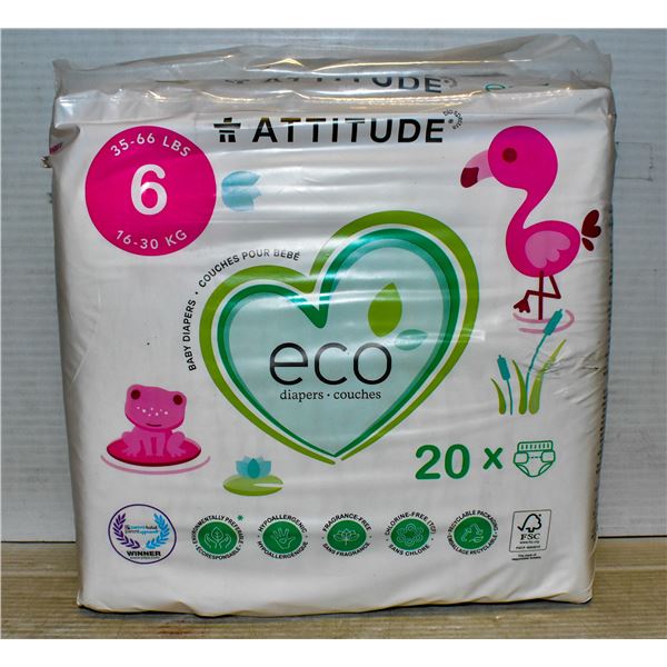 NEW ATTITUDE ECO DIAPERS SIZE 6 35-66LBS, 20 PACK