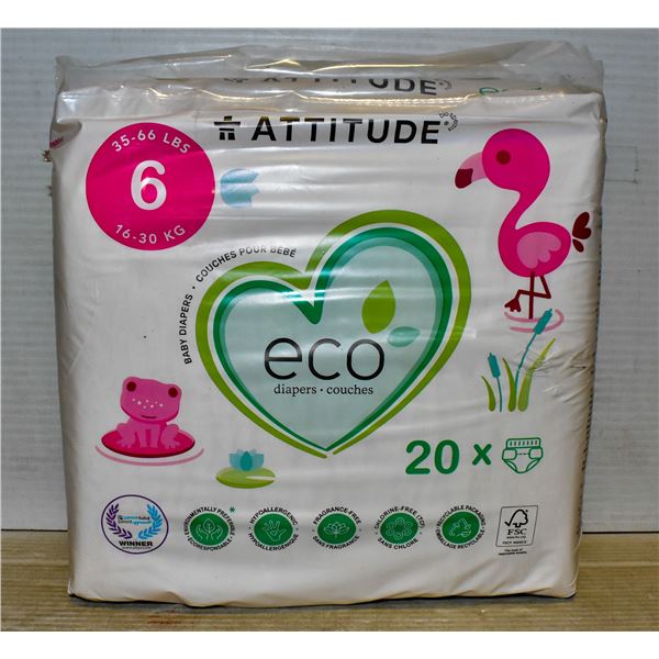 NEW ATTITUDE ECO DIAPERS SIZE 6 35-66LBS, 20 PACK