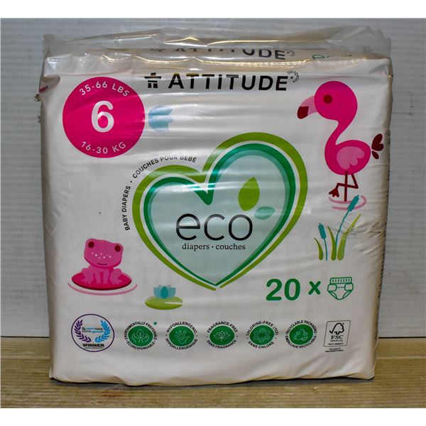 NEW ATTITUDE ECO DIAPERS SIZE 6 35-66LBS, 20 PACK