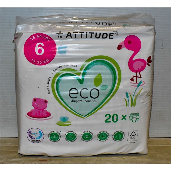 NEW ATTITUDE ECO DIAPERS SIZE 6 35-66LBS, 20 PACK