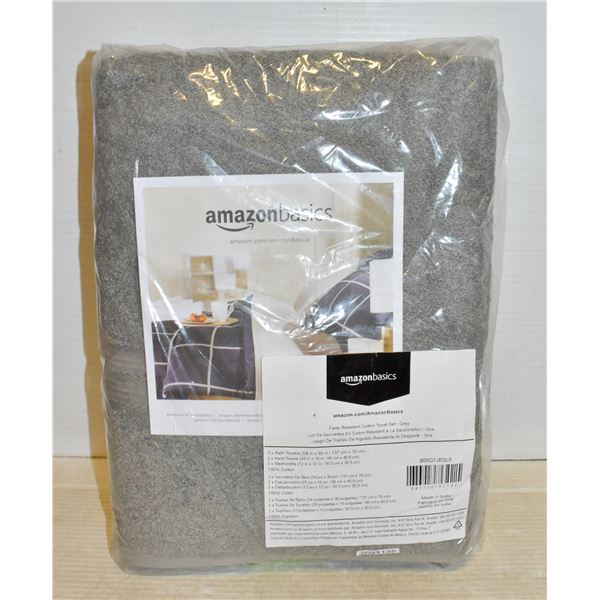 NEW AMAZON BASICS 6 PIECE GREY TOWEL SET