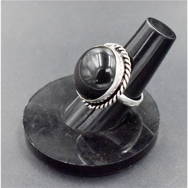 #67-NATURAL BLACK OBSIDIAN RING/SIZE 6.5