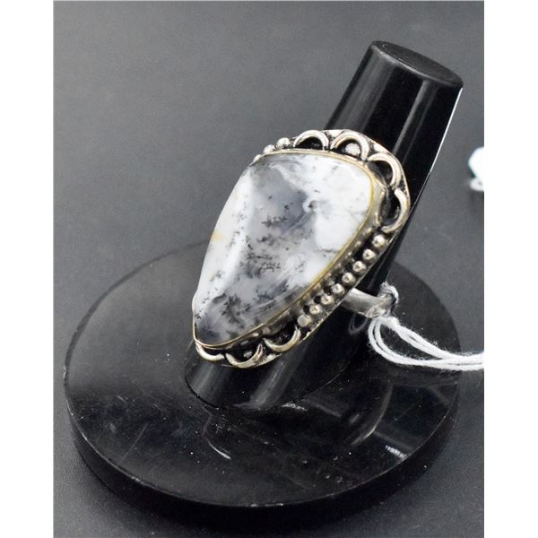 #47-NATURAL DENDRITIC OPAL RING/SIZE 7.5