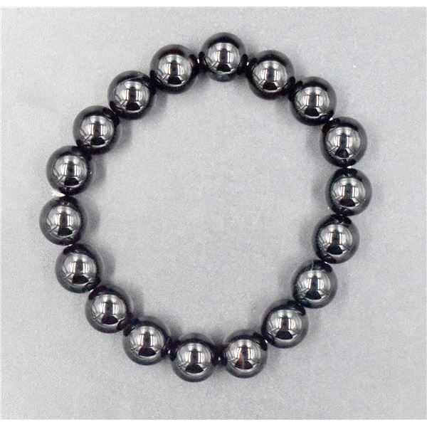 #73- NATURAL BLACK OBSIDIAN BEAD  BRACELET 10MM/8"