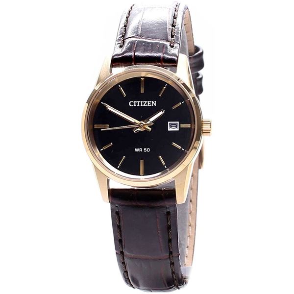 CITIZEN GOLD-TONE ST. STEEL CASE, BROWN LEATHER. MSRP: 185CAD