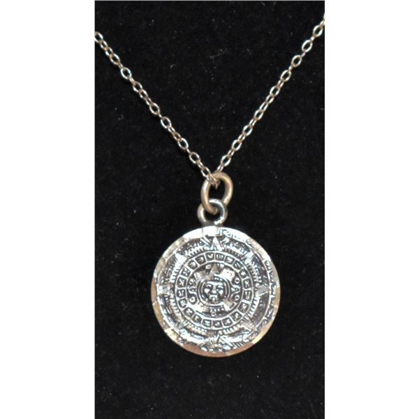17" SILVER NECKLACE MAYAN CALENDER