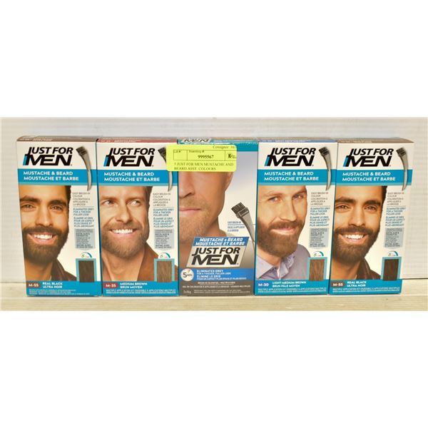 5 JUST FOR MEN MUSTACHE AND BEARD ASST. COLOURS