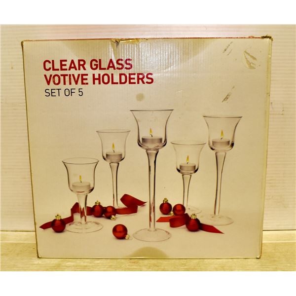 SET OF 5 CLEAR GLASS VOTIVE HOLDERS