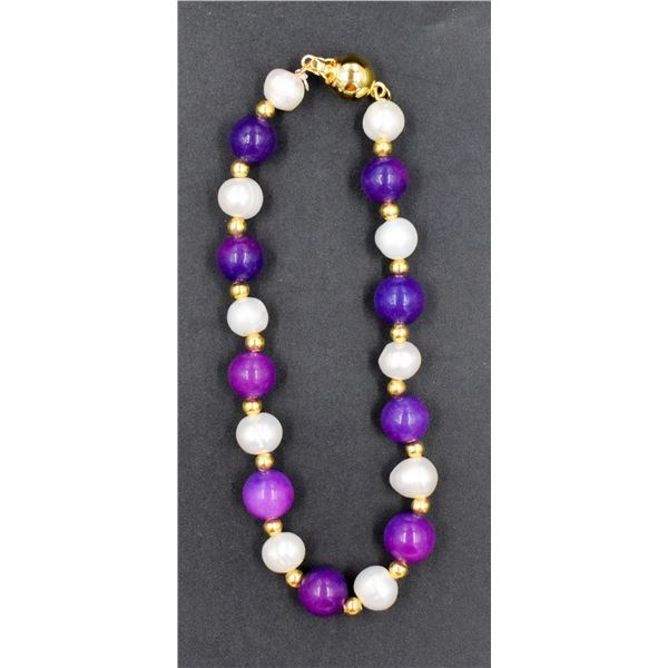 #155- FRESH WATER PEARL& PURPLE  SUGILITE  BRACELE