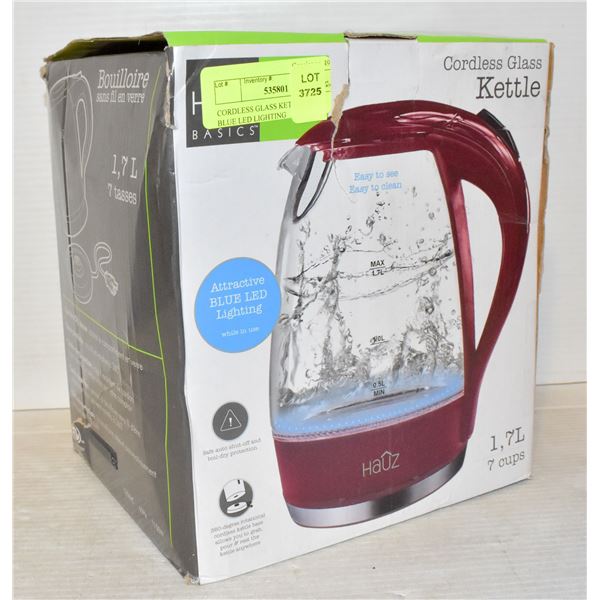 CORDLESS GLASS KETTLE WITH BLUE LED LIGHTING