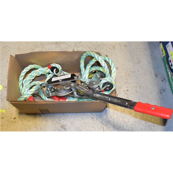 2000LB HAND WINCH W/CABLE + SAFETY ROPE 18FT LONG