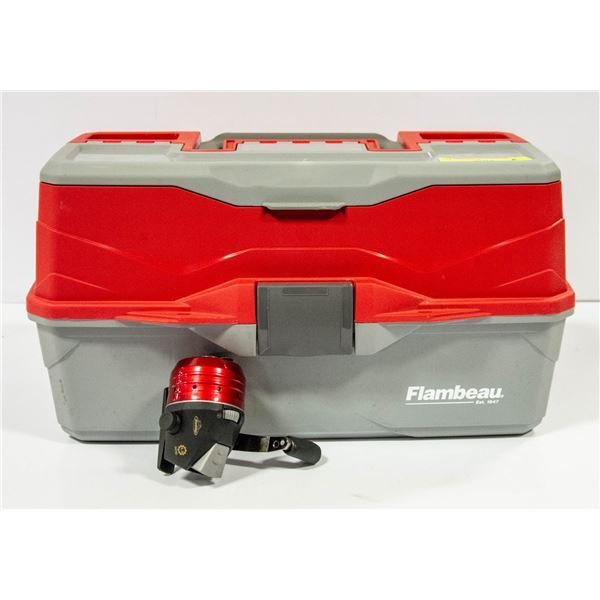 NEW FLAMBEAU TACKLE BOX WITH NEW BERKLEY 81B REEL