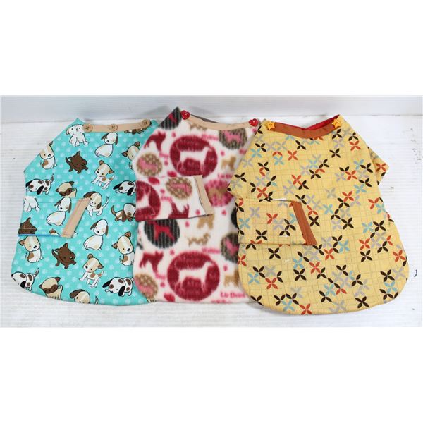 3 NEW HANDMADE FABRIC DOG COATS SIZE MEDIUM