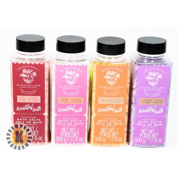 LOT OF 4 NEW ASSORTED SCENT BATH SALTS 500G EACH