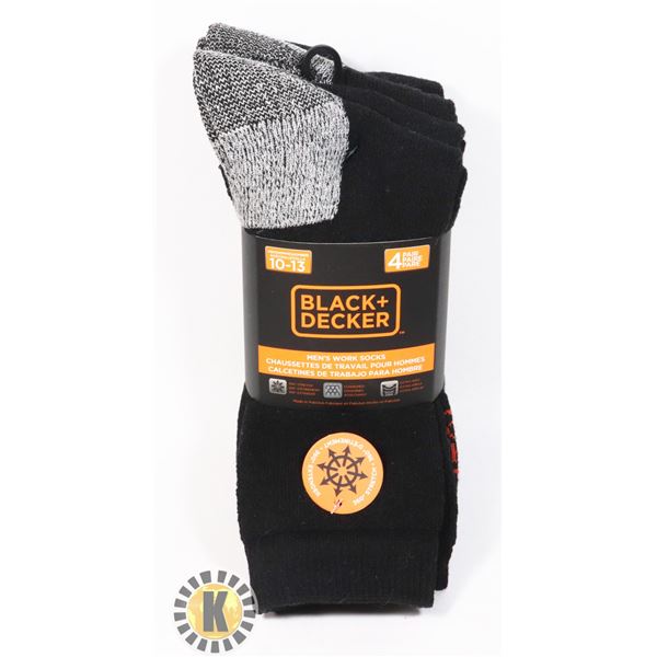 NEW 4 PACK MENS BLACK + DECKER WORK SOCKS