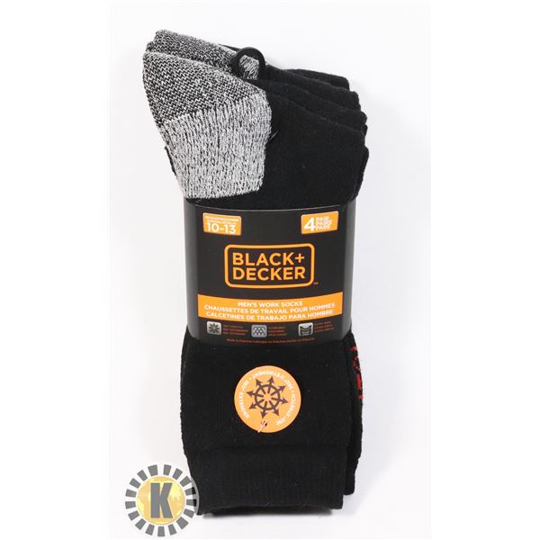 NEW 4 PACK MENS BLACK + DECKER WORK SOCKS