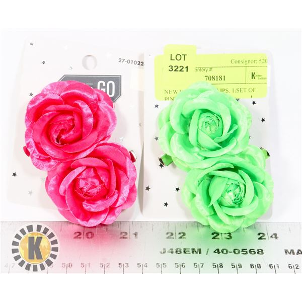 NEW ROSE HAIR CLIPS. 1 SET OF PINK, 1 SET OF