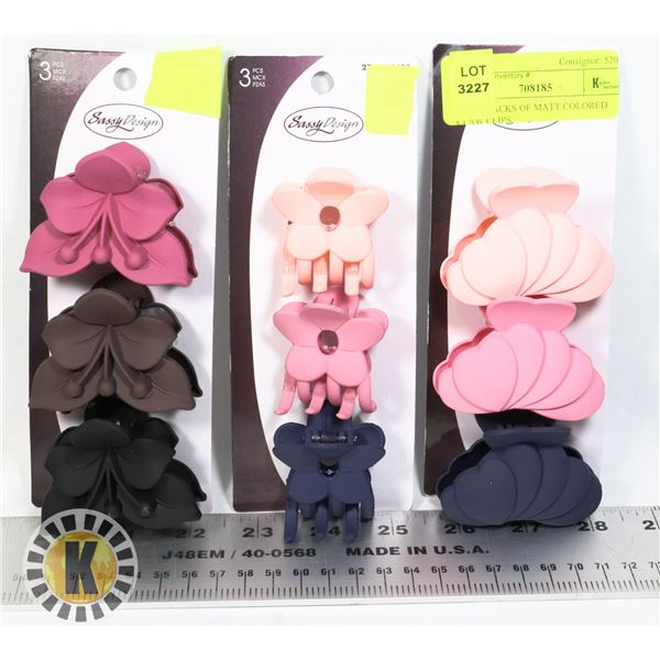 3 NEW PACKS OF MATT COLORED CLAW CLIPS