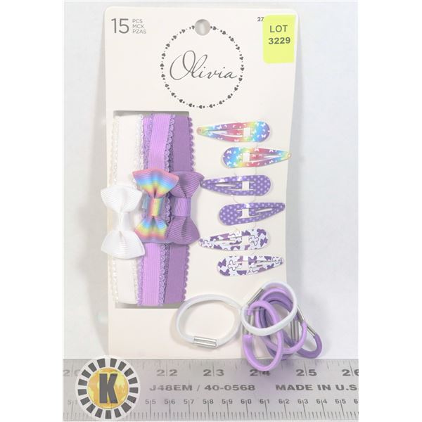 NEW 15 PC HAIR ACCESSORIES PURPLE